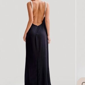 MESHKI - BLANCHE
Satin Pearl Halter Maxi Dress - Black